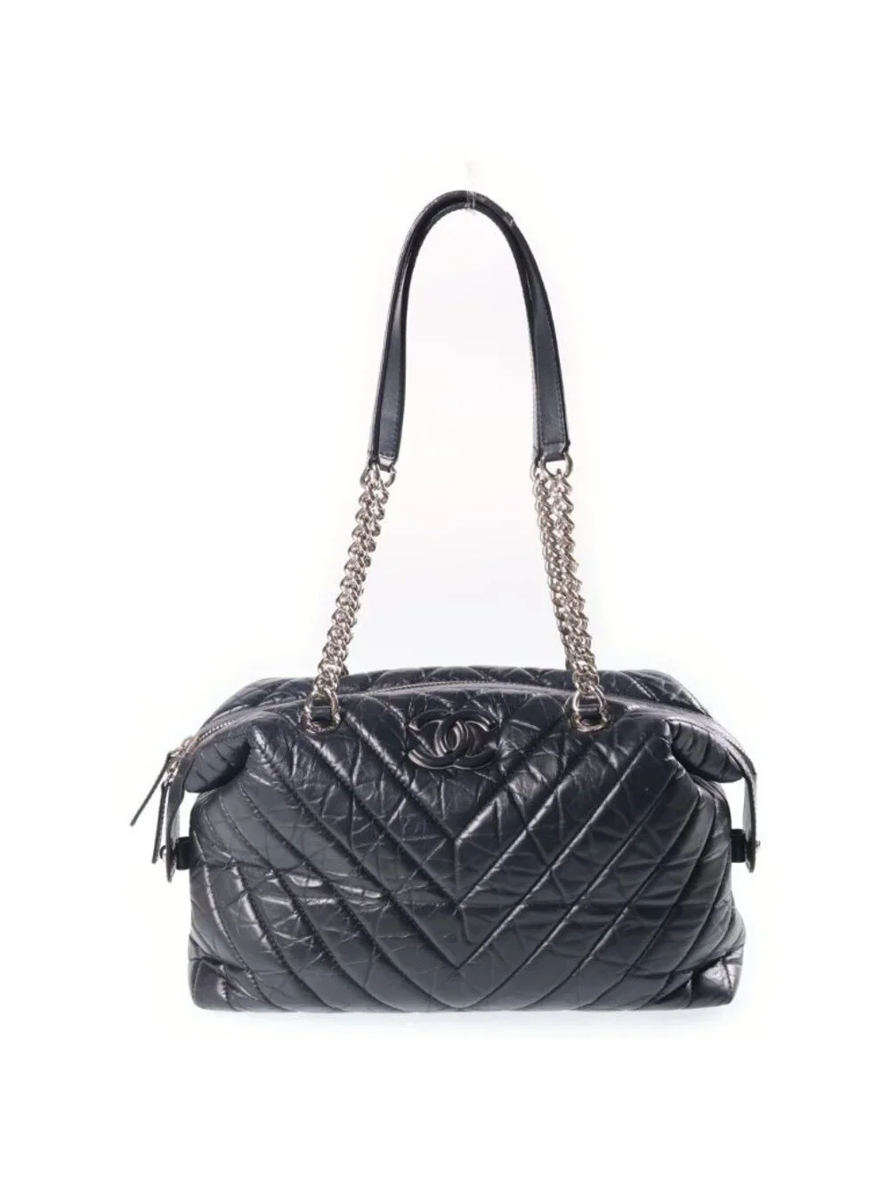 Chanel Cambon Chain Tote Bag V-stitch Leather CC Logo Black
